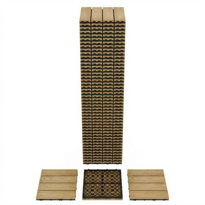 48 tuiles de terrasse WPC de 48 x 30 cm, planchers de patio imbriqués à grain de bois en 2 D, carreaux d'extérieur à verrouillage en forme de M pour balcon, jardin, bord de piscine, teck
