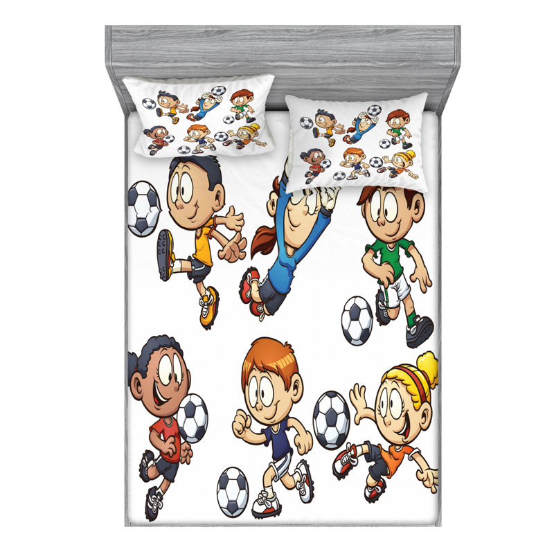 Soccer Microfiber Fitted Sheet, Queen Fitted Sheet with 2 Pillowcases