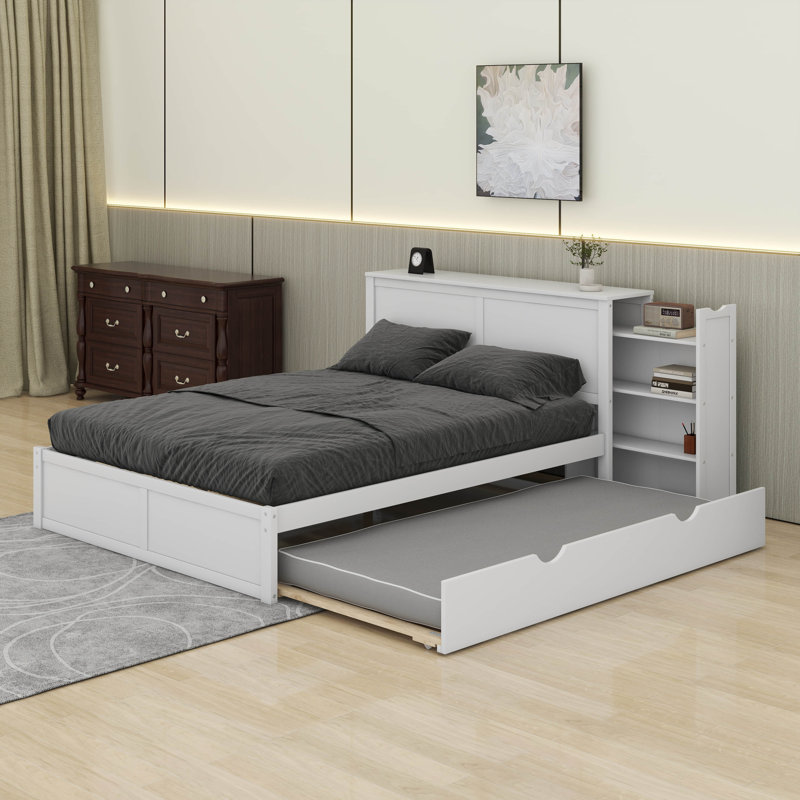 Lit plateforme avec rangement et tablettes gigognes, Grand lit