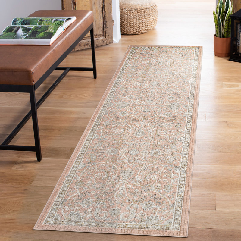 Washable Living Room Traditional Area Rug – Soft Polypropylene Weaving, Low Pile, Non Slip Cotton Backing for Elegant Indoor Spaces, Coral