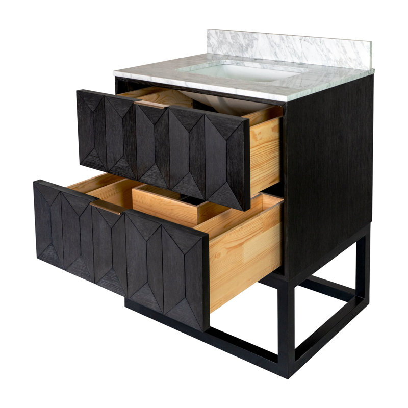 Carlet 30'' Single Bathroom Vanity with Carrara Marble Top, Dark Oak