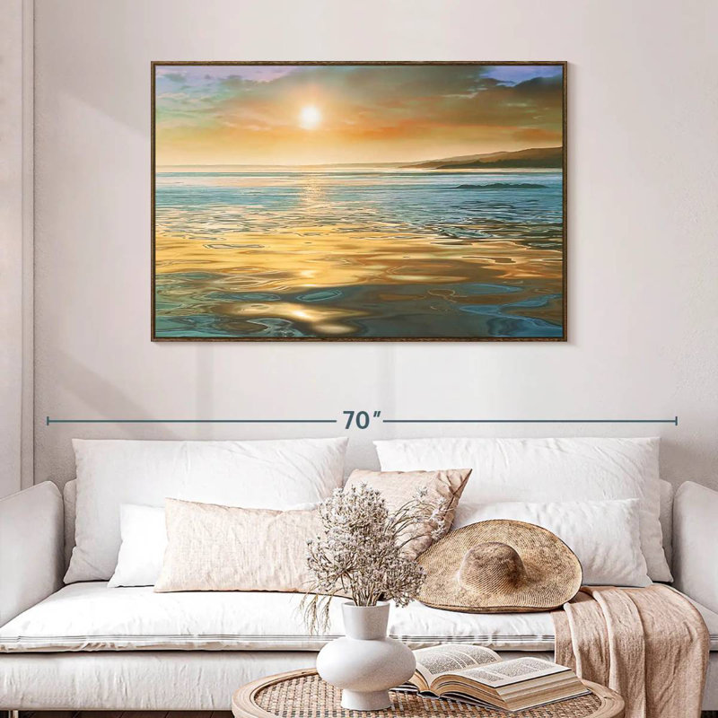 Calme du soir océan, 46 po x 31 po, Cadre flottant en noyer