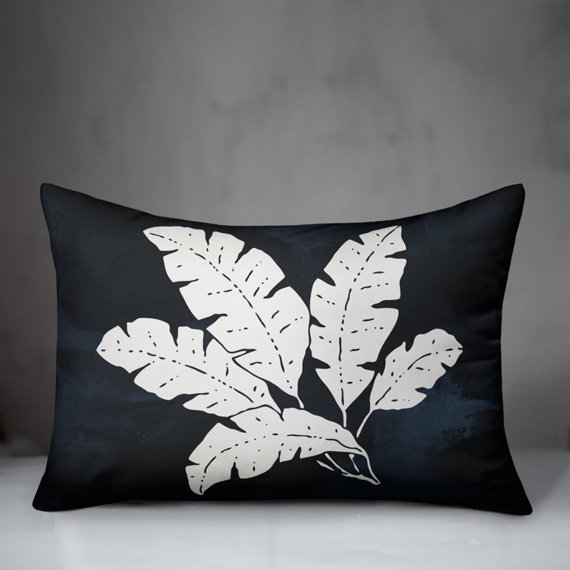  Housse et insert de coussin rectangulaire d'extérieur à motif de feuilles, Bleu marine