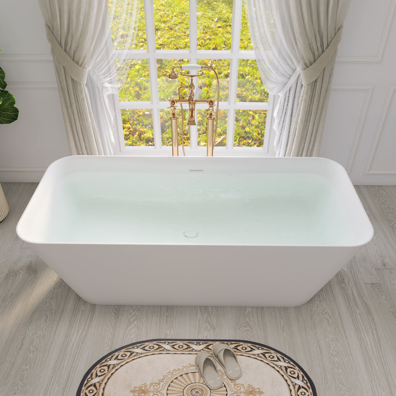 67'' Freestanding Soaking Solid Surface Bathtub In White