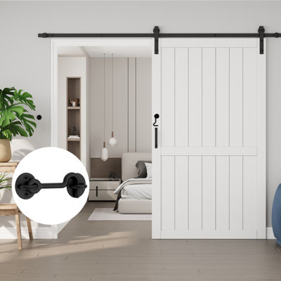 84"H Sliding Barn Door Solid Manufactured Wood Primed White Surface Interior Closet Pantry Doors with Hardware Kit(Included Lock)