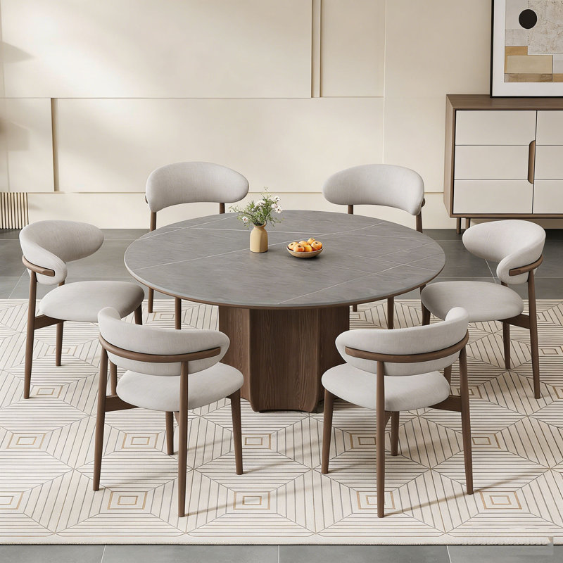 Table moderne en bois fritté et pierre moderne, 29.5" H x 43.3" W x 43.3" D