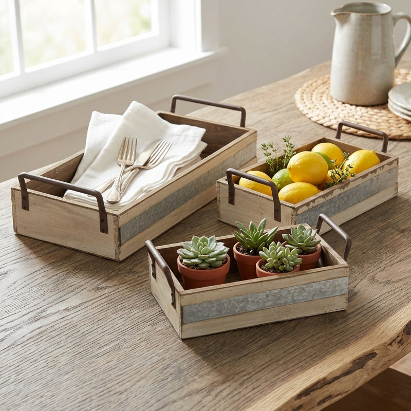 Ensemble de 3 caisses en bois massif, Grand