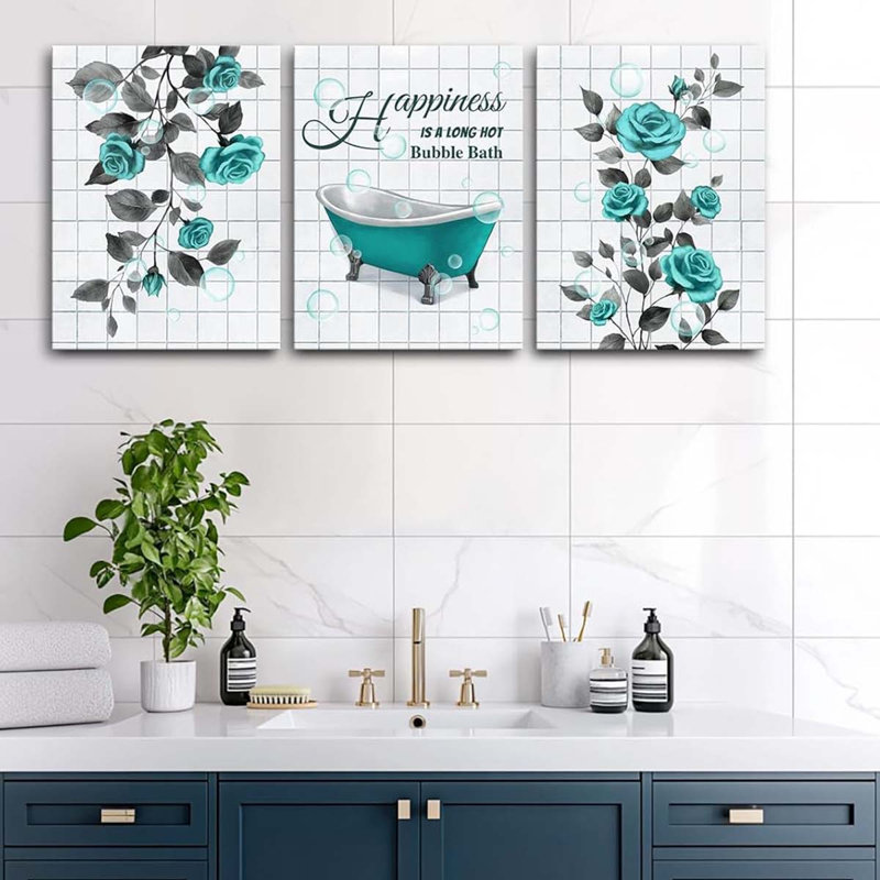 3 Piece Wrapped Canvas Print, Teal