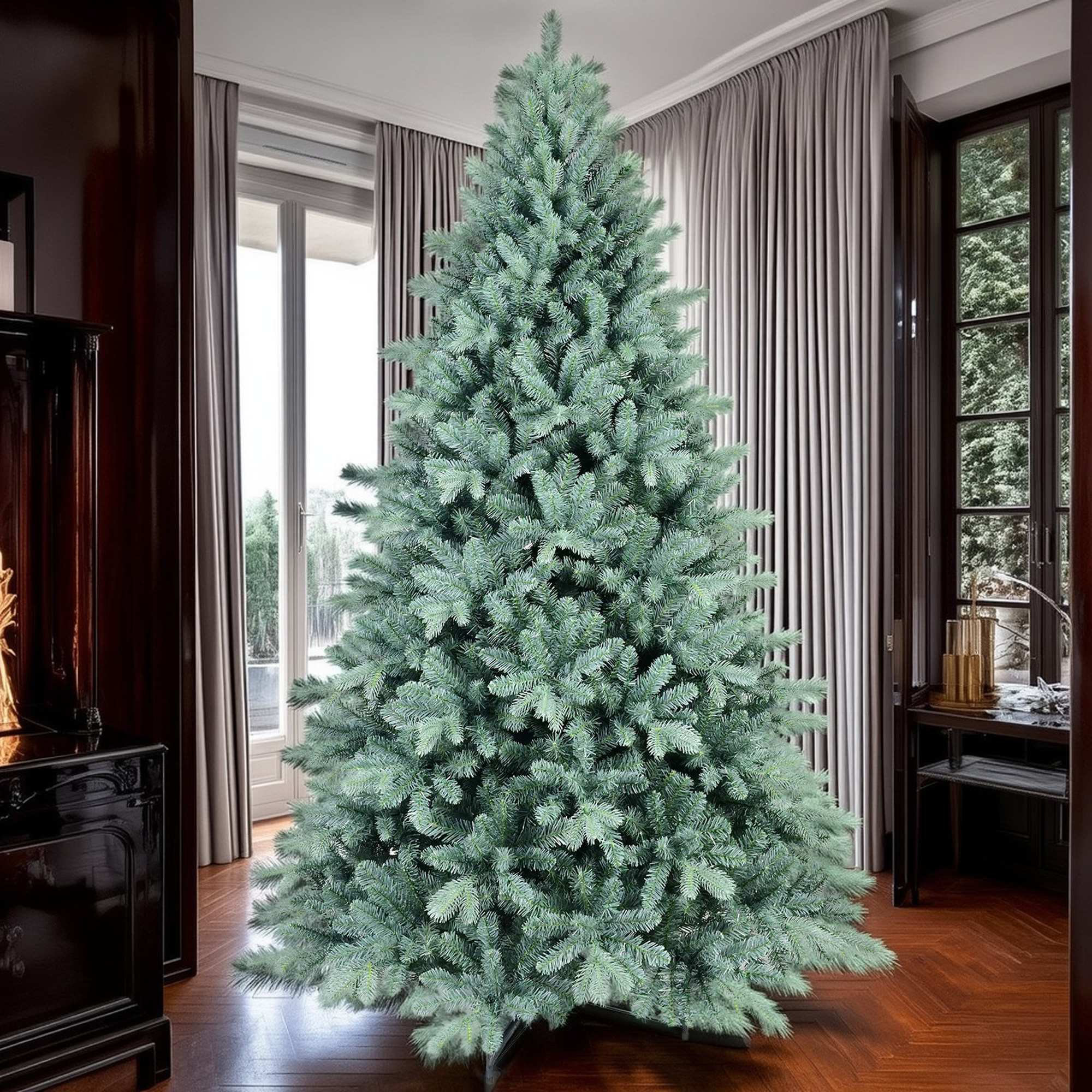 Kalituse Tree Latitude Run® Blue-Green Christmas Tree With Hinged Branches And Metal ...