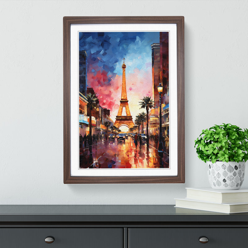 Las Vegas Impressionism - Single Picture Frame Print on Wood, 34cm H x 25cm W x 2cm D, Walnut