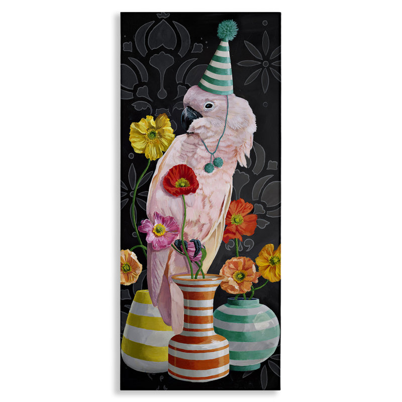 Cacatoès et vases rayés, conception de Heather, H 24 po x l 10 po