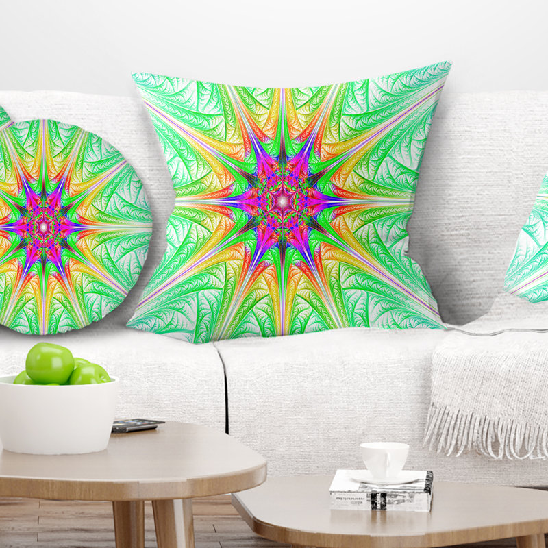 Vitrail vert fractal - coussin imprimé abstrait, 16 po x 1 po, Coussin décoratif