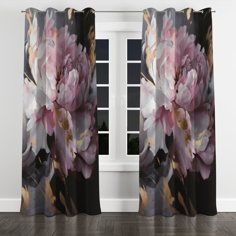 Harmonieux rose gris pivoine II - rideau moderne occultant avec œillets - 1 panneau, L 52 po x L 90 po, Œillets dorés