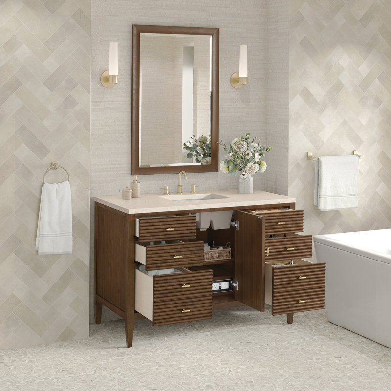 Myrrin 48'' W Single Vanity, White Zeus, Mid-Century Walnut, 8" Widespread