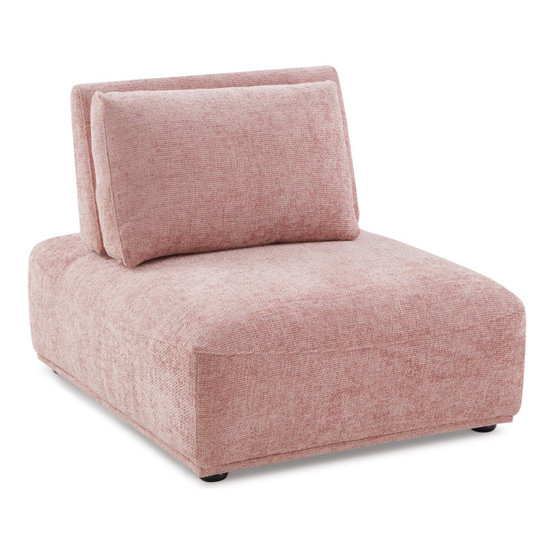 Aukeem 37'' Wide Extendable Armless Chair, Pink Chenille