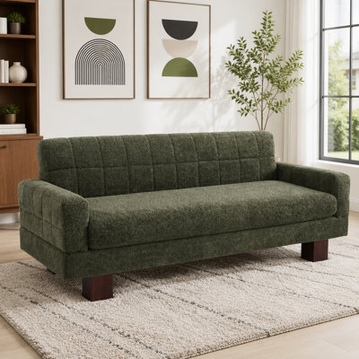 Modern Boucle Loveseat with Biscuit Tufted Back and Square Arms