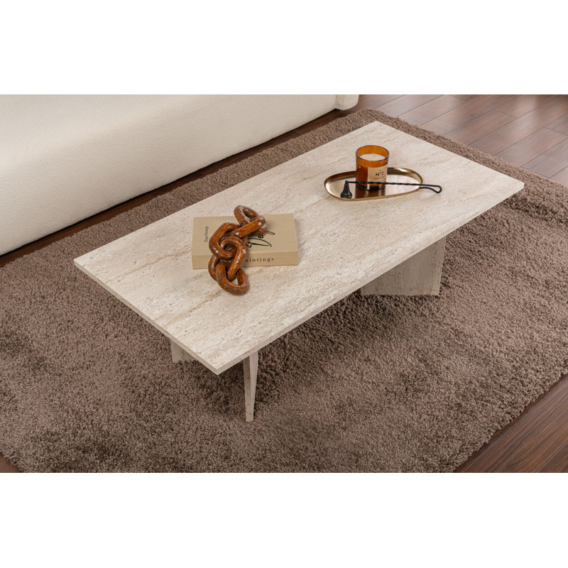 Table basse moderne, couleur travertin, 120 x 40 x 60 cm, panneau de particules enduit de mélamine à 100%, épaisseur: 0 cm, conception durable, capacité de charge de 25 kg