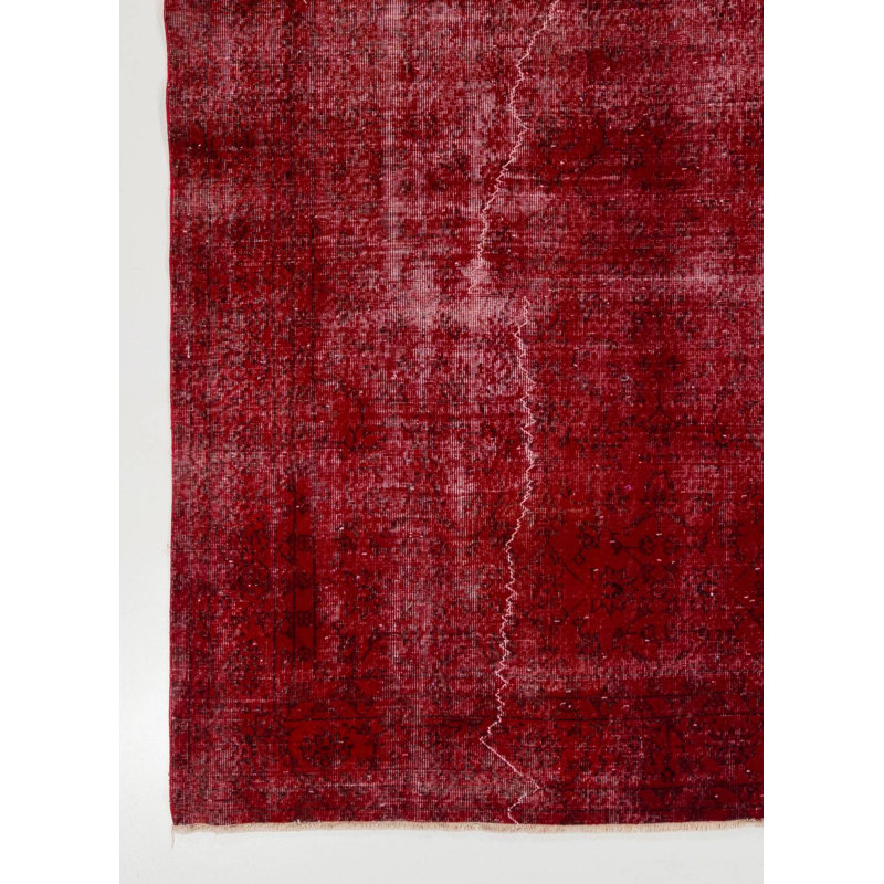 Tapis turc moderne en laine délavé à la main de couleur rouge rubis 7,8 x 10,8 pi