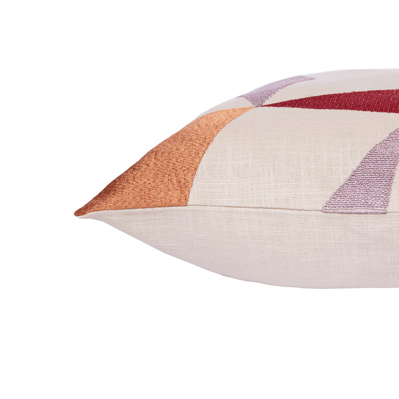 Housse de coussin décoratif en mélange de coton texturé à broderies abstraites, 24 po x 24 po, Ivoire/orange/mauve