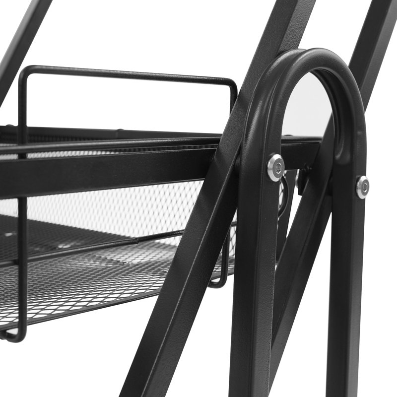 Chariot utilitaire roulant à 3 niveaux avec roulettes, Noir, noir, noir, noir