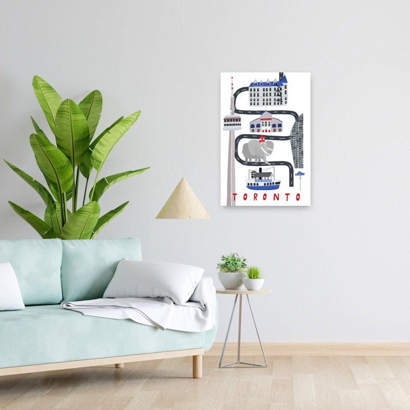 Whimsical Toronto Map Modern Playful Whimsical Elephant Architecture City Wall Art Print 1 Piece Wrapped Canvas Wall Art