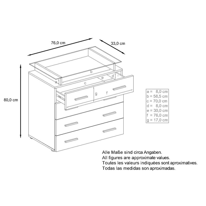 Mazur 4 Drawer 76cm W Chest, Black/Oak Nature, With LED