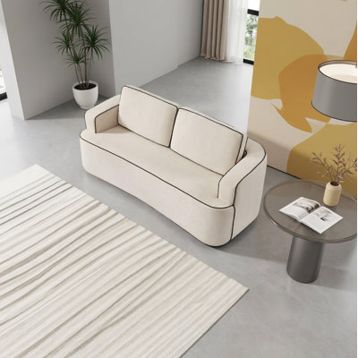 Modern Curved Loveseat 78" – Beige Linen Upholstered Couch, Curve Sofa for Living Room, Apartment, Small Space