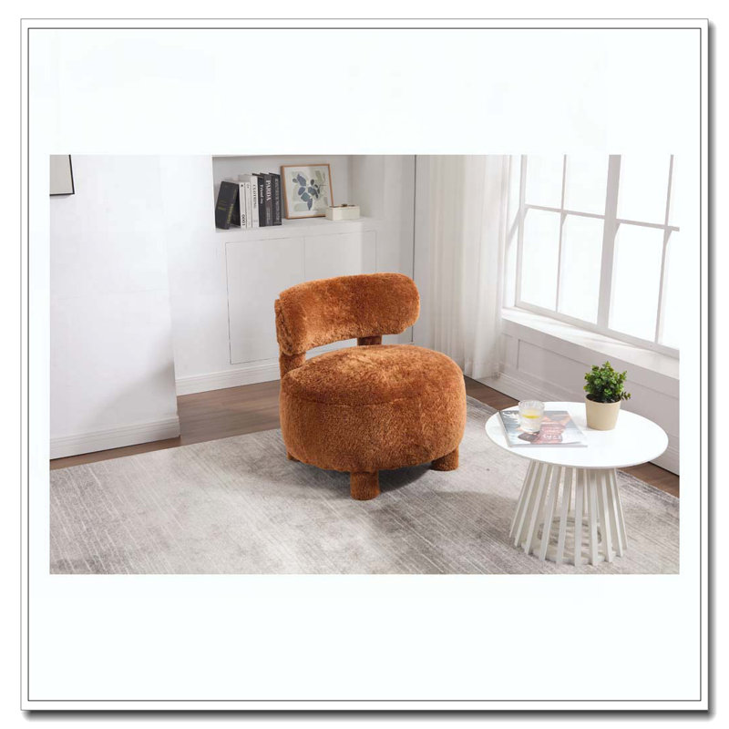 Chaise d'appoint sans accoudoirs en fourrure avec dossier incurvé et pieds en bois massif rembourrés, Brun