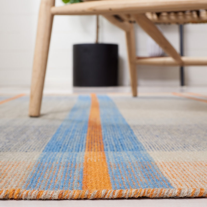 Tapis en laine / coton à tissage plat Anjail - orange / bleu, Carré 6 pi