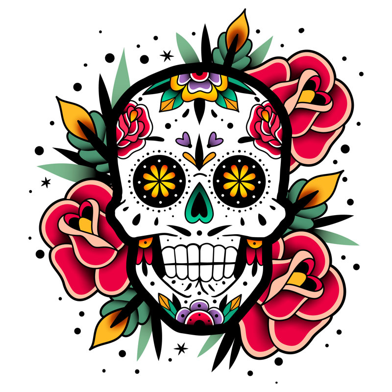 " Mexican Roses Skull ", 20" H x 20" W