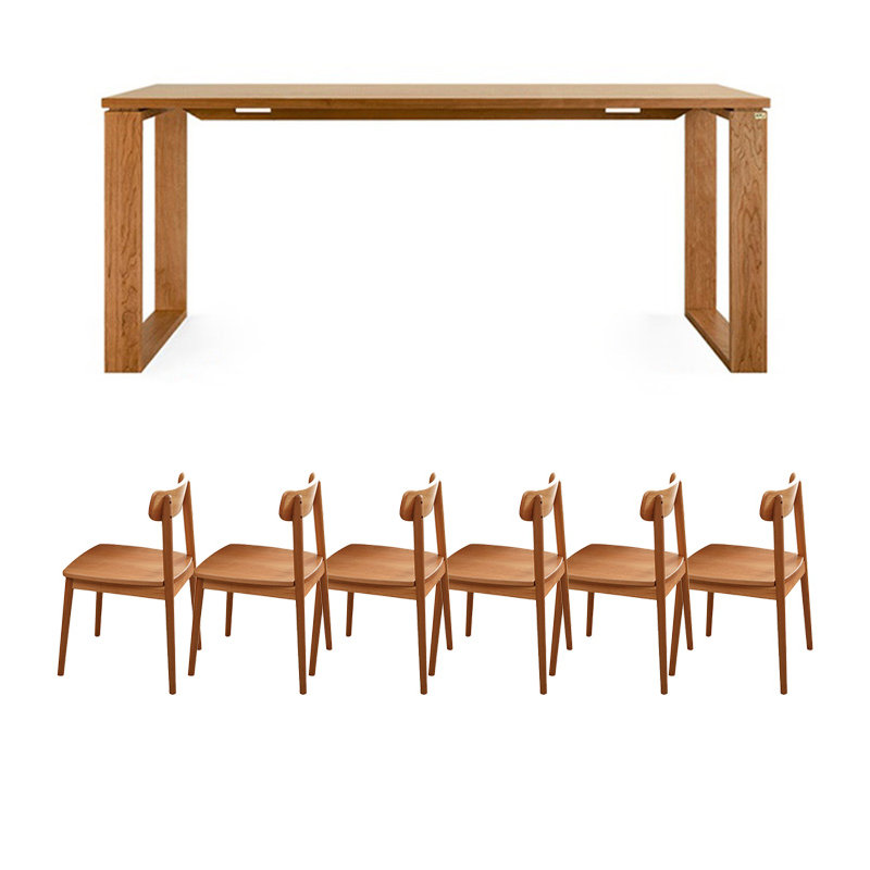 Retro and elegant solid wood table set, 29.52"H x 82.67"L x 31.49"W