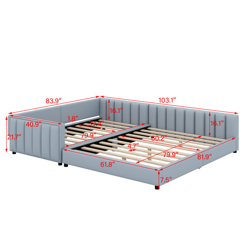 Grand lit plateforme tapissier, Gris