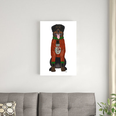 «Christmas Des - Rottweiler In Christmas Pull» par Fab Funky - impression sur toile tendue