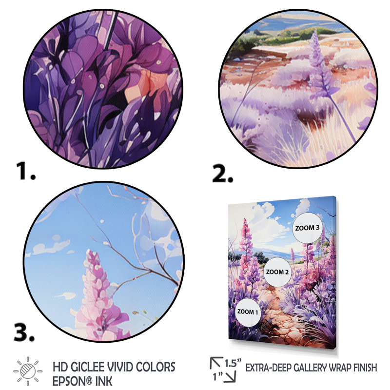 Meadow Lavender Enchantment II - Décoration murale florale et botanique, H 40 po x l 30 po x P 1,5 po, Toile tendue