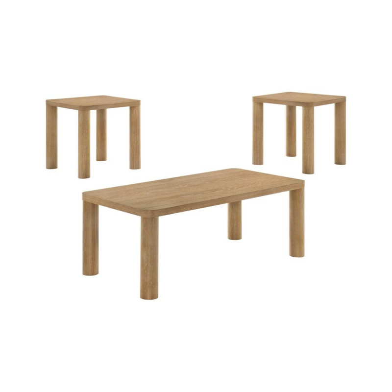 Ensemble de tables basses 3 pièces Threlfa, Chêne blanchi, 3 pièces: table basse, 2 tables de bout