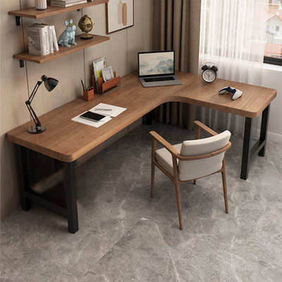 Bureau d'angle en bois massif en forme de L