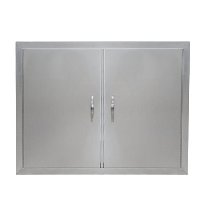 Brushed Stainless Steel Sliding Access Door – 304 Grade, Double-Wall, Magnetic Seal, 7 Interior Hooks, Flush-Mount, Rustproof for Outdoor Kitchens & Commercial Use