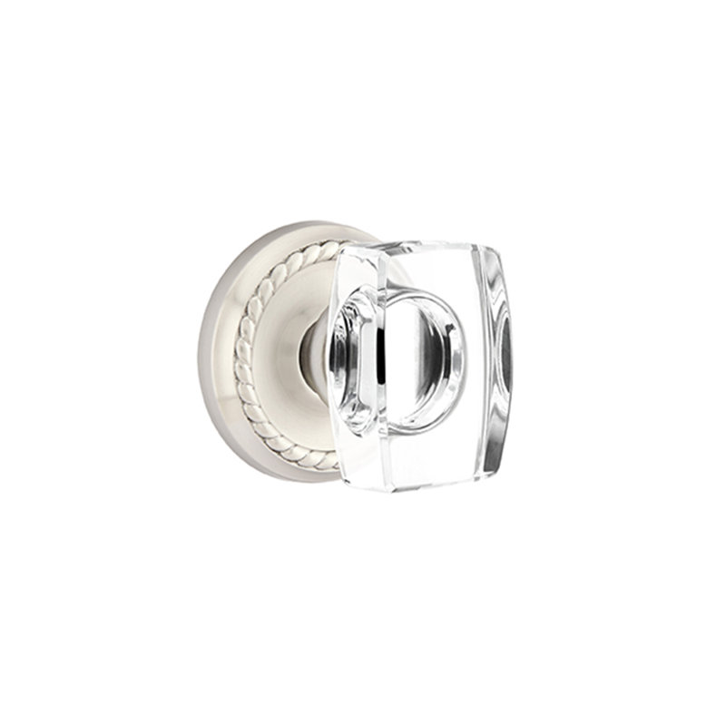 Ensemble de boutons d'intimité Emtek avec rosette en corde et bouton en verre Windsor, Nickel satiné