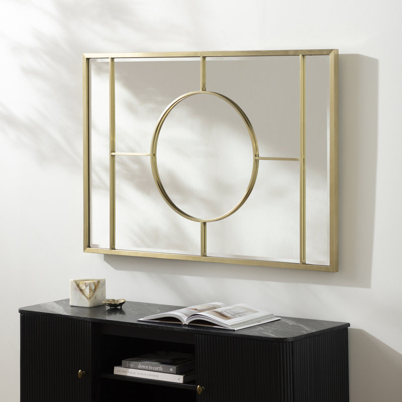 Phillips Geometric Beveled Rectangular Wood and Gold Accent Mirror
