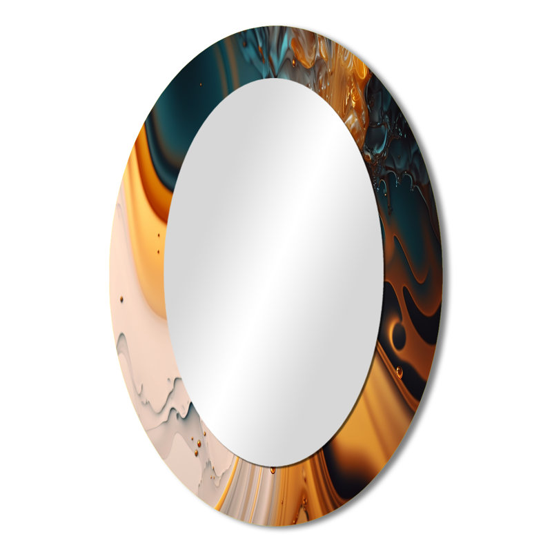 Abstractions fluides jaunes et vertes I - décor de miroir mural ovale jaune, 36 po x 24 po