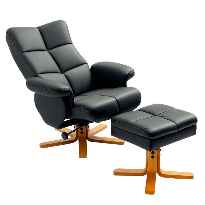 HOMCOM PU Leather Swivel Recliner Chair with Footstool Storage Black