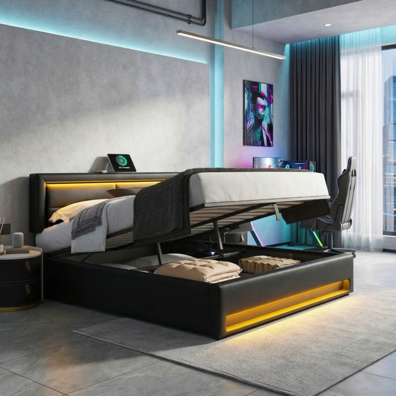 Crisstomo Upholstered Ottoman Storage Bed, 135x 190cm, Black