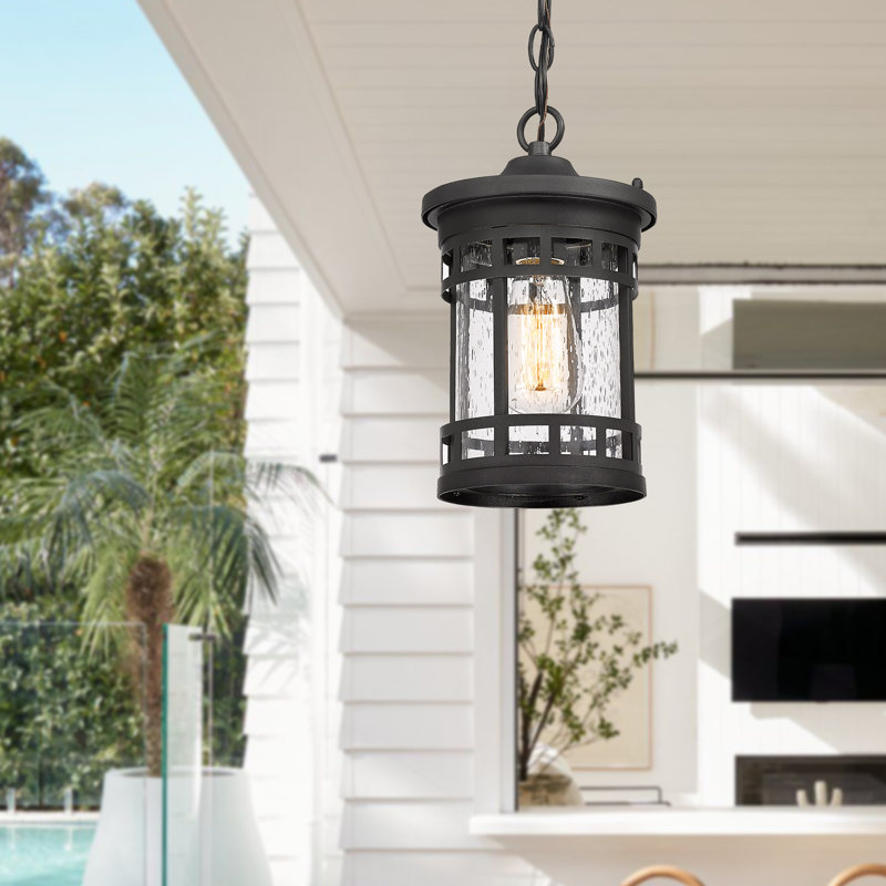 Outdoor Pendant Lantern–Anti-Rust Farmhouse Hanging Light Fixture, Waterproof Metal Cage Outdoor Chandelier For Porch, Patio, Gazebo, Entryway (Black,11 Inch Height)