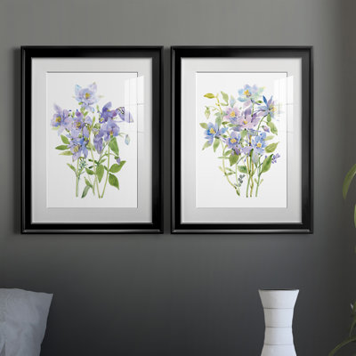 Columbine Spray I - Matted and Framed Under Acrylic Glass, Set of 2, Large Living Room Wall Art