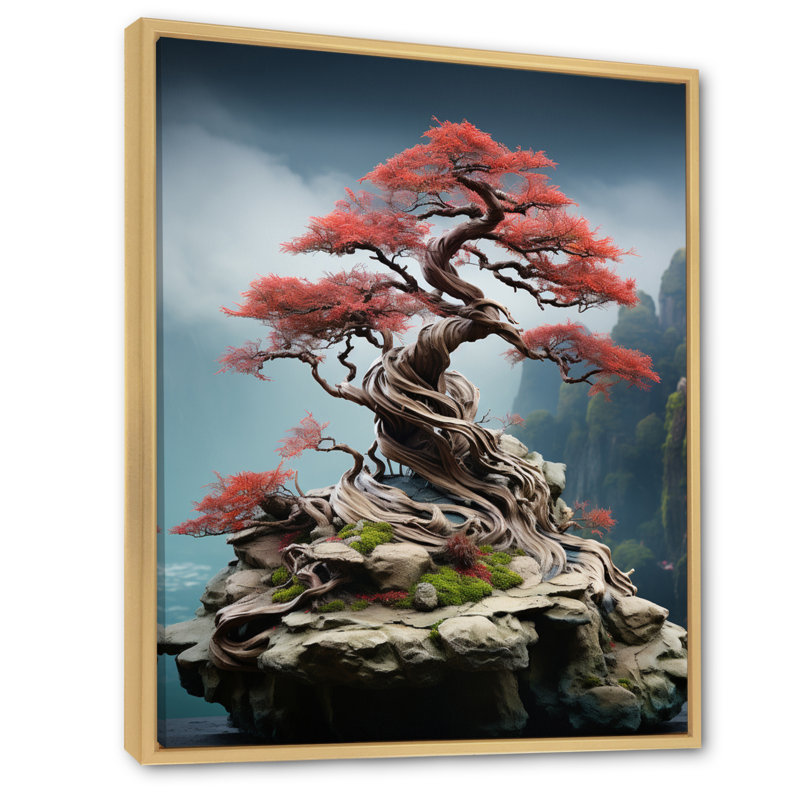 Art asiatique, sagesse bonsaï VI, H 20 po x l 12 po x P 1 po, Toile naturelle avec cadre flottant