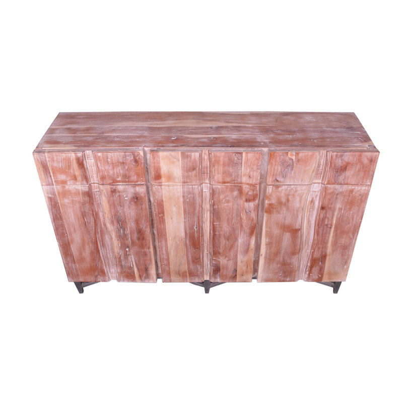 Buffet 3 portes, base en bois massif et fer, 59 x 16 x 38