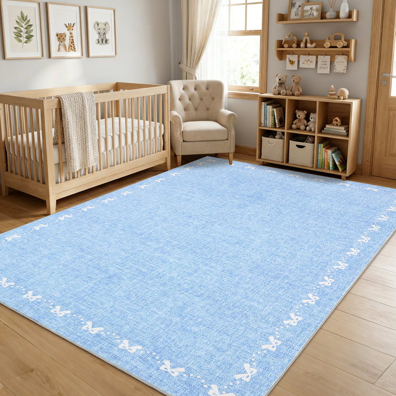 Tapis lavable en machine Bow-Knot, Blue, Rectangle 9 pi x 12 pi