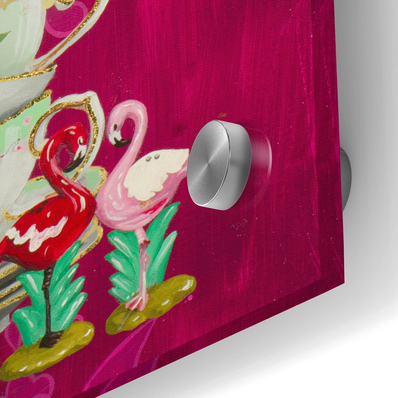 Art mural en verre épique «Flamingo China» par Heather Gauthier, 24 po x 48 po, H 48 po x l 24 po