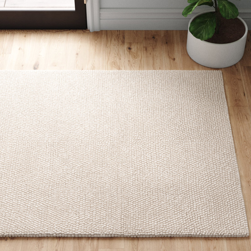 Tapis en laine / nylon noué à la main de couleur unie Jossi, Rectangulaire 9 pi x 13 pi, Ivoire ivoire