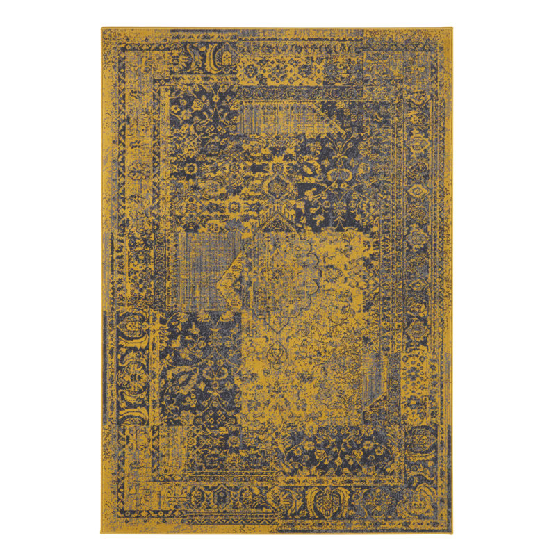 Celebration Plume Flatweave Yellow/Grey Rug, Rectangle 80 x 150cm